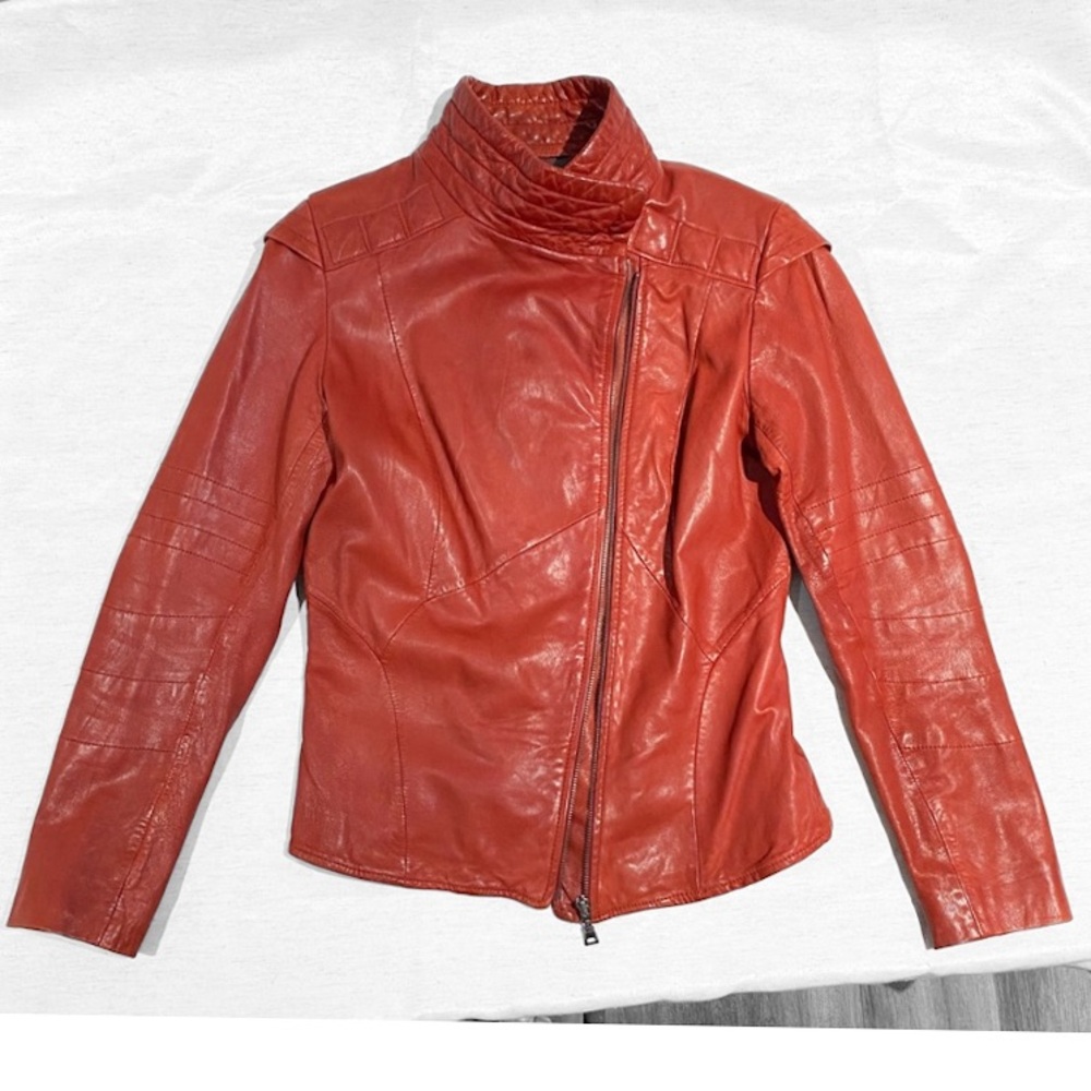 Danier Red Genuine Lambskin Leather Moto Jacket - Like New - Picture 2 of 8
